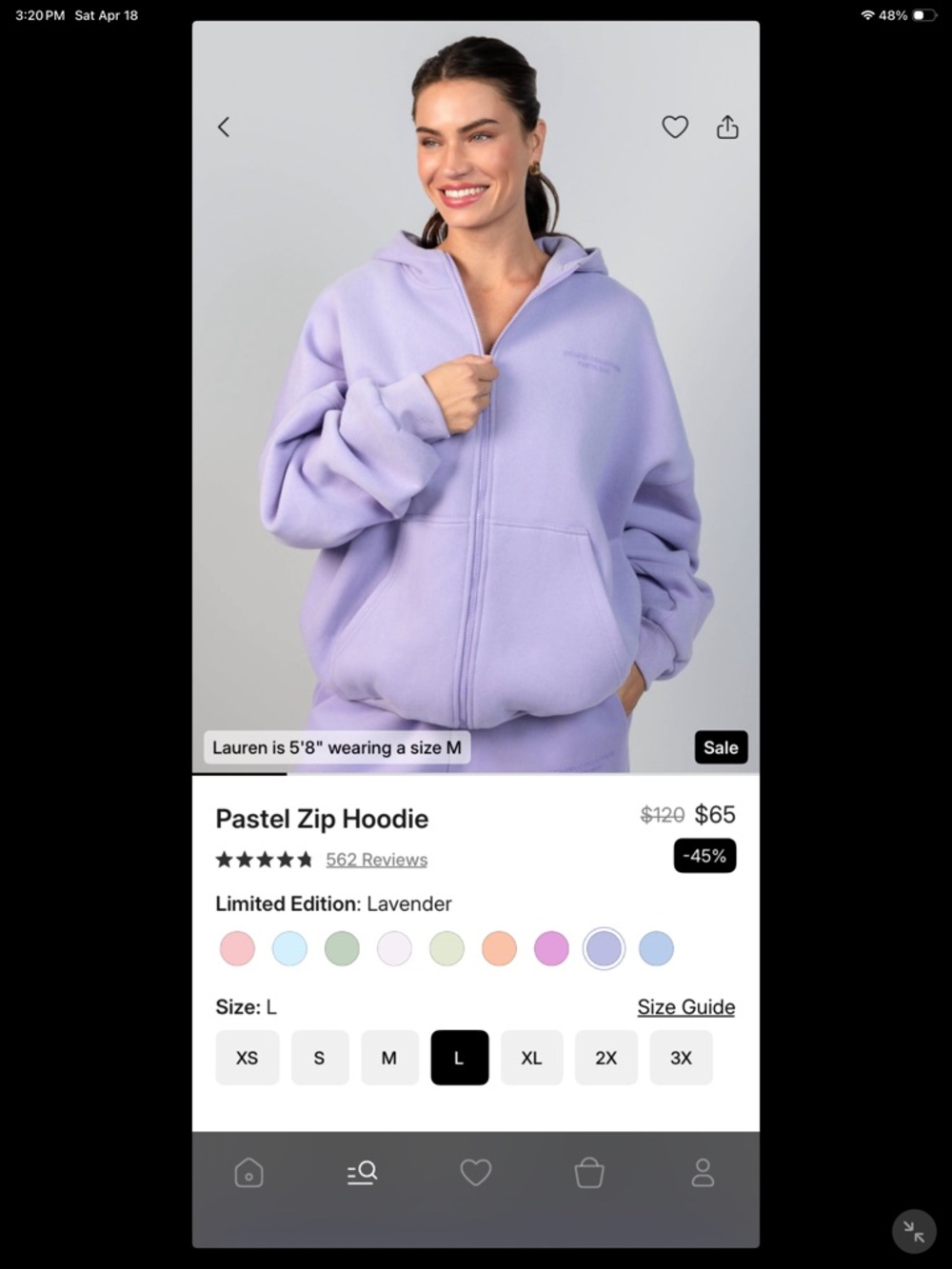 Pastel Zip Hoodie - Lavender comfrt unisex new size L